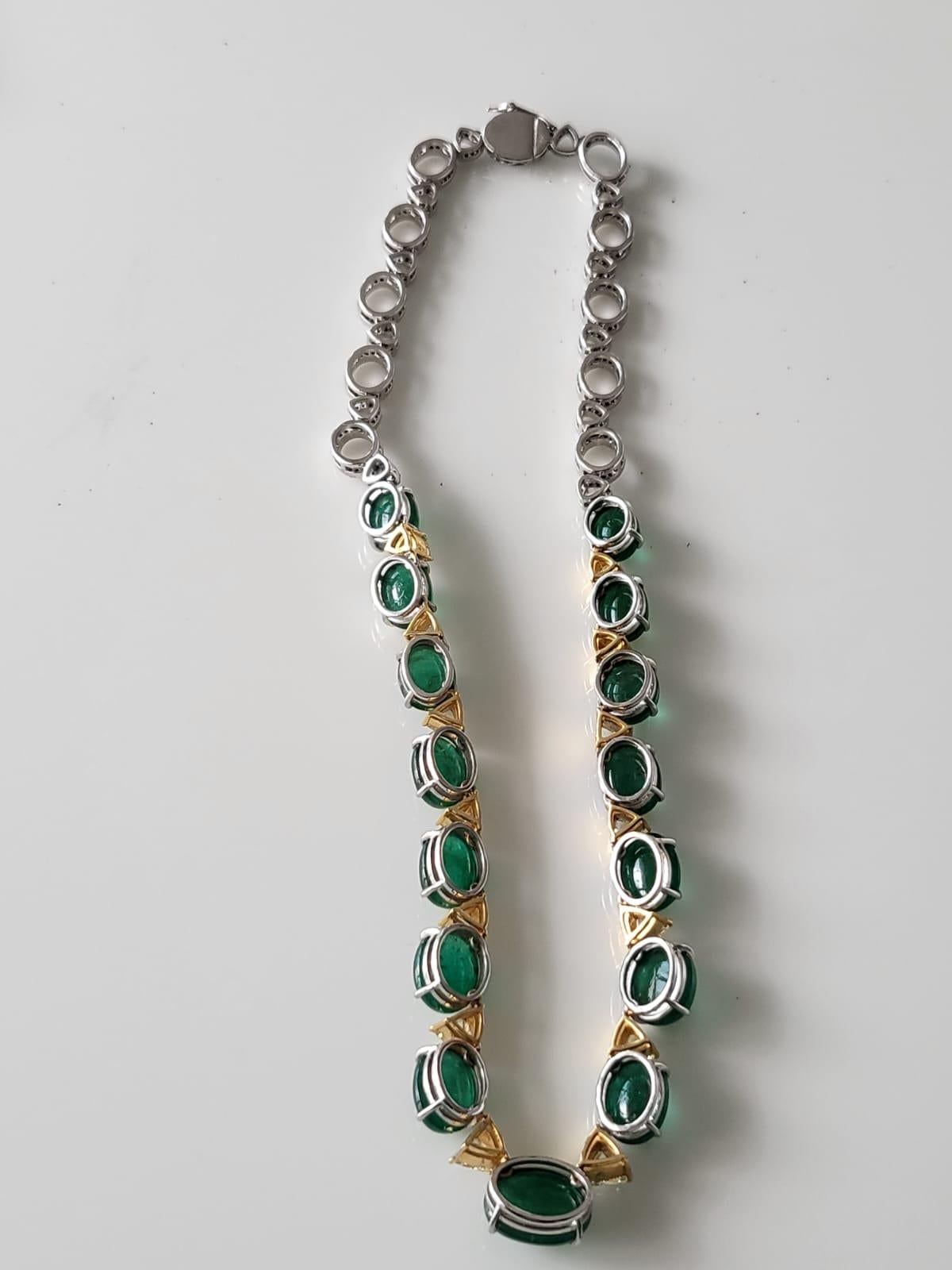 Rose Cut 68.47 Carats Natural Zambian Emerald & Diamonds Choker Necklace & Earrings Set For Sale