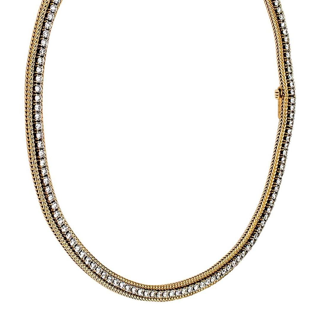 Modern 6.85 Carat Diamond Line Gold Necklace