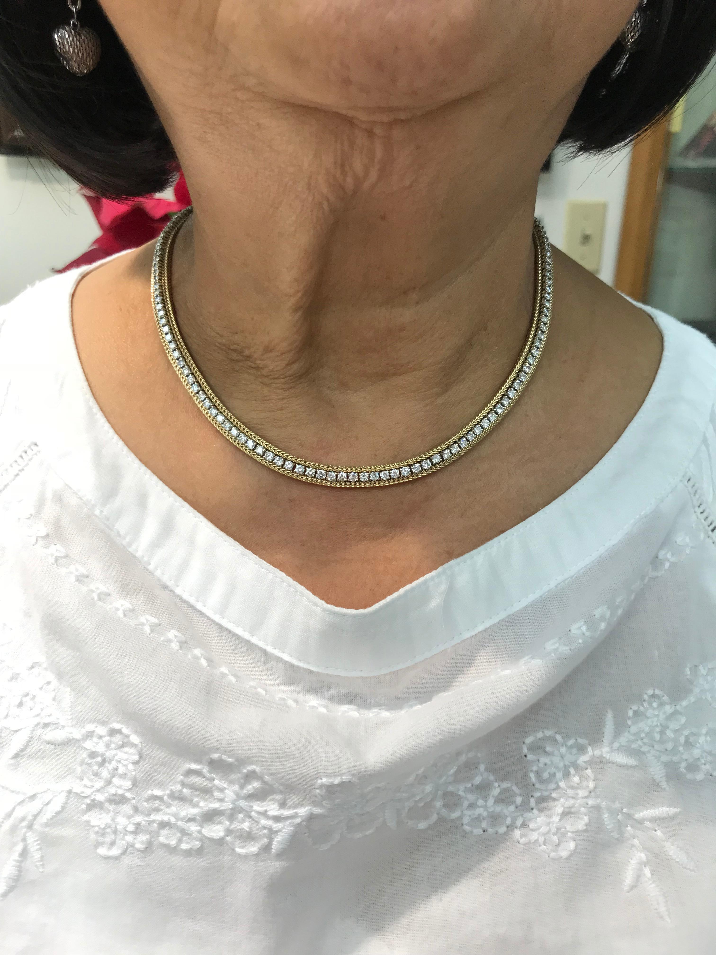 6.85 Carat Diamond Line Gold Necklace In Excellent Condition In Los Angeles, CA