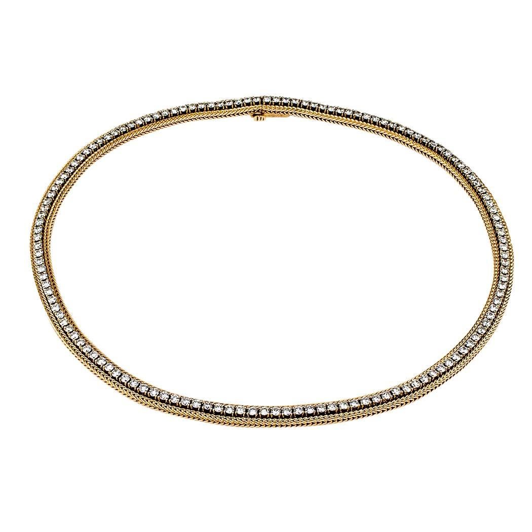 6.85 Carat Diamond Line Gold Necklace