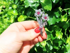 Vintage Platinum 6.85ct Diamond & Ruby Floral Brooch, Circa 1900