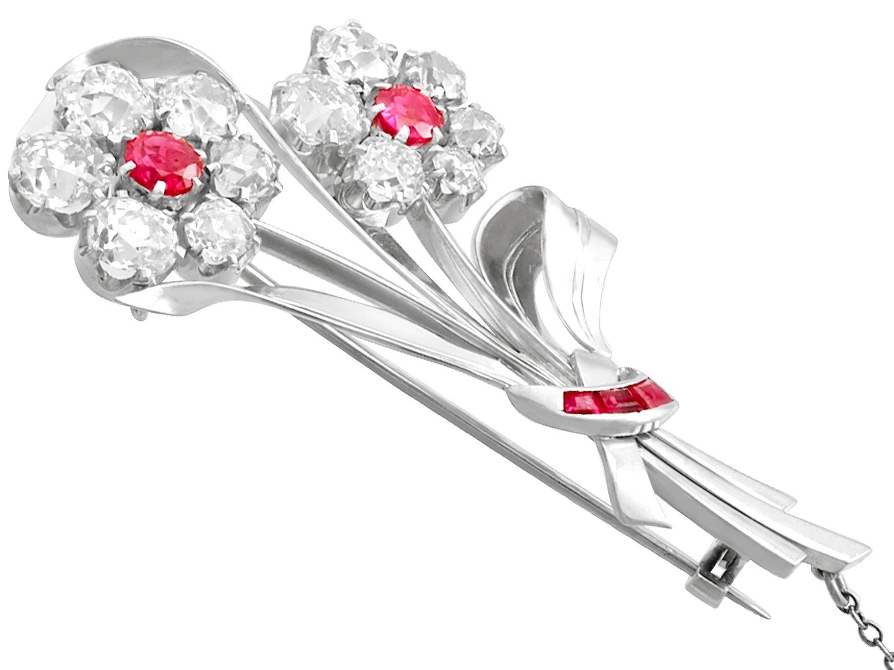 6.85 Carat Diamond Ruby and Platinum Brooch In Excellent Condition For Sale In Jesmond, Newcastle Upon Tyne