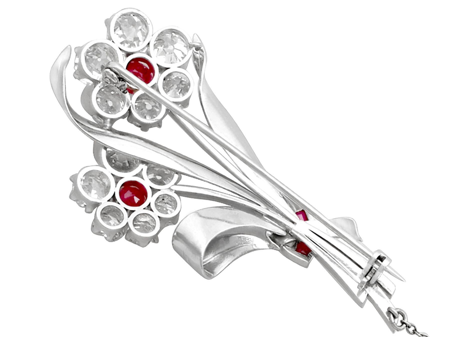 Women's 6.85 Carat Diamond Ruby and Platinum Brooch For Sale