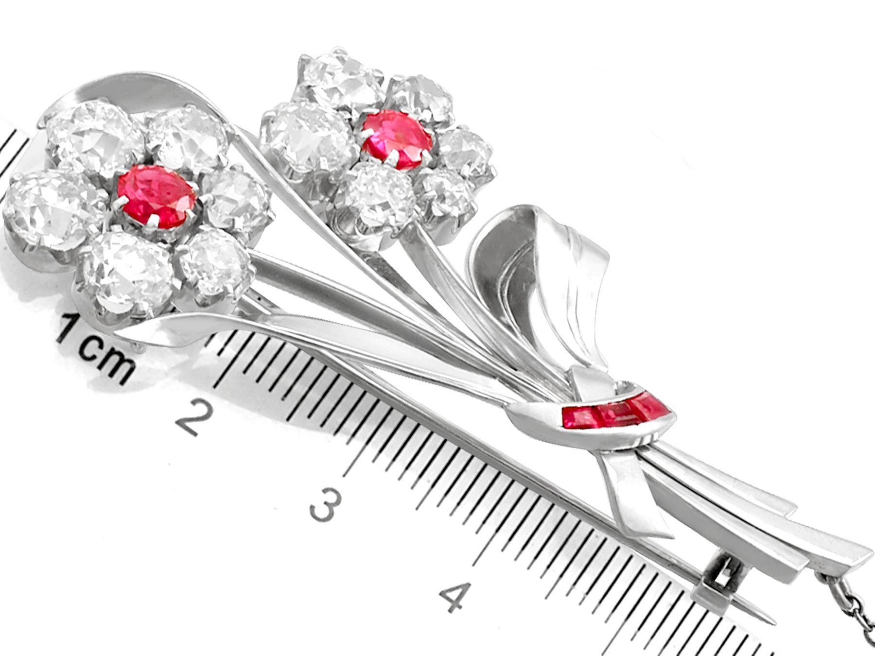 6.85 Carat Diamond Ruby and Platinum Brooch For Sale 2