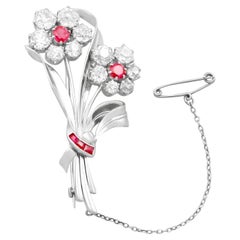 Antique 6.85 Carat Diamond Ruby Floral Bouquet Brooch