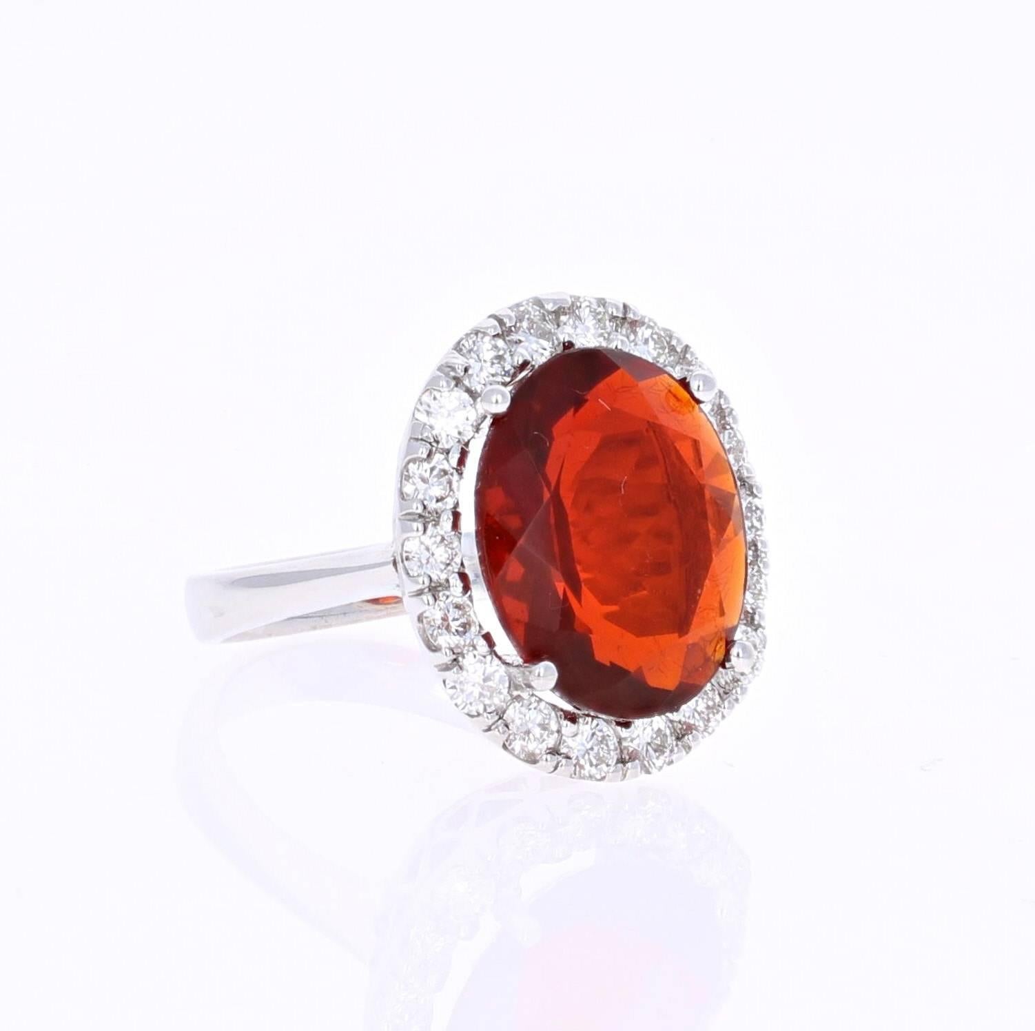 Modern 6.86 Carat Fire Opal Diamond Cocktail White Gold Ring