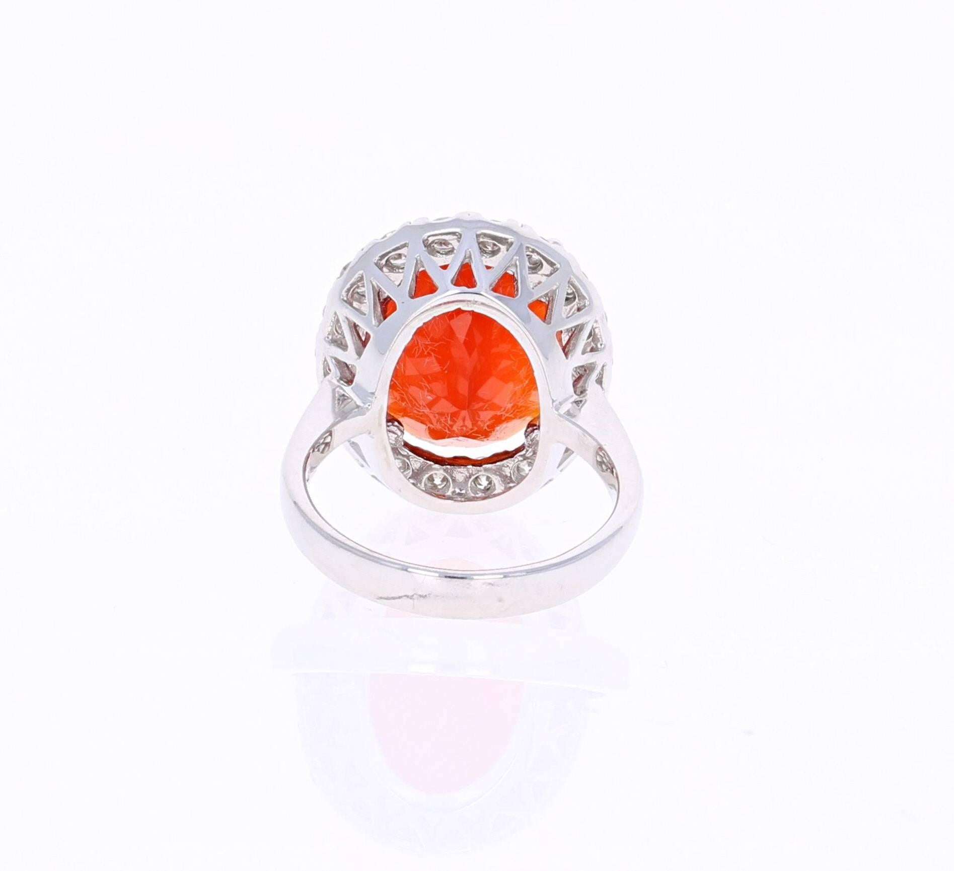 Oval Cut 6.86 Carat Fire Opal Diamond Cocktail White Gold Ring