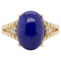 6.85 Carat Lapis and 0.05 Carat Round Diamond 14 Karat Yellow Gold Ring