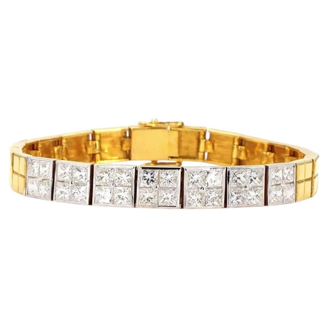 6.85 Carat Princess Cut Diamond Gold Bracelet