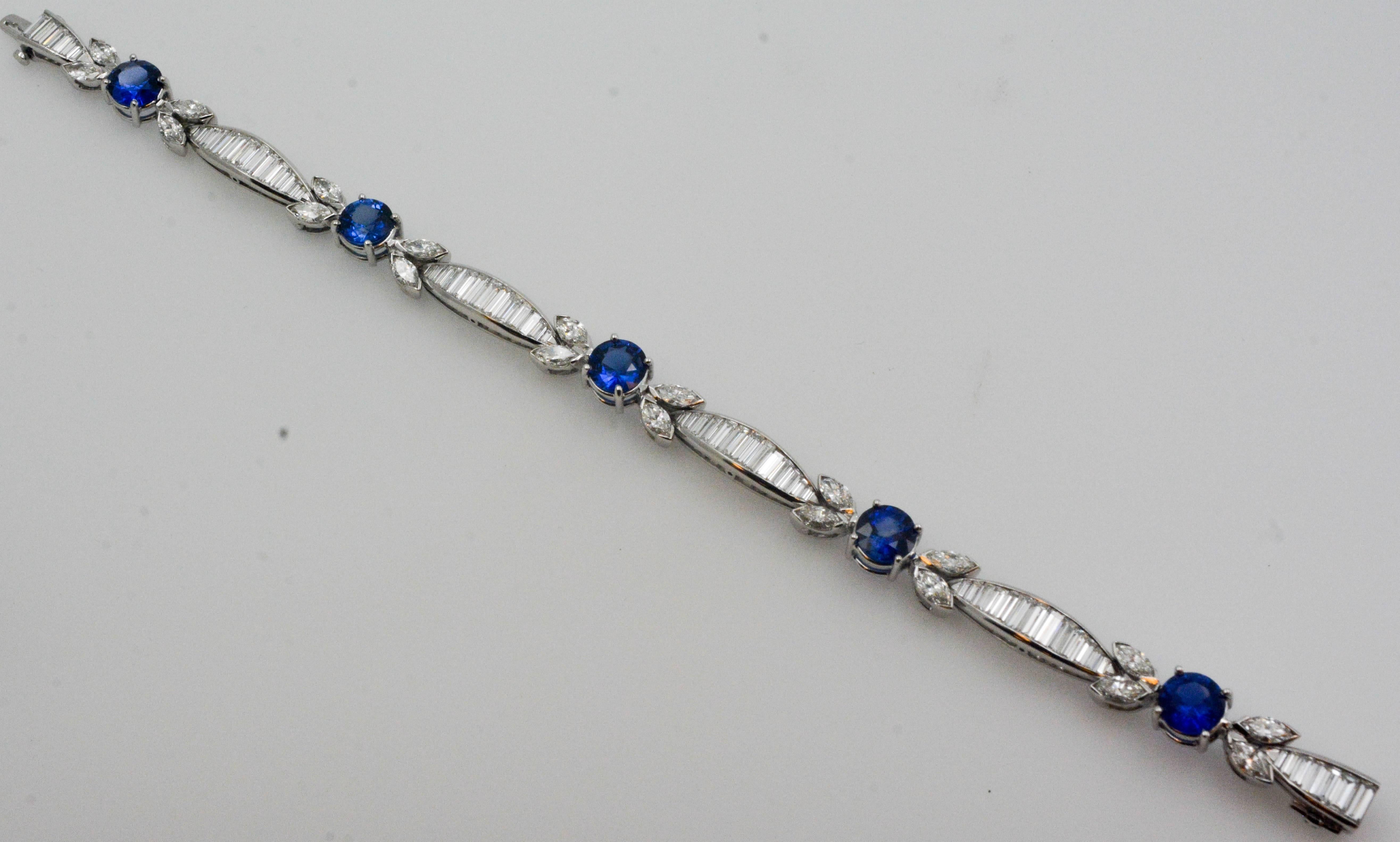 6.85 Carat Sapphire 10.50 Carat Diamond Platinum Tennis Bracelet 1