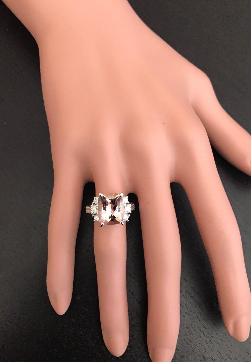 Femenino o masculino Exquisita Morganita Natural de 6,65 Quilates y Diamante Anillo de Oro Macizo de 14 Kilates en venta