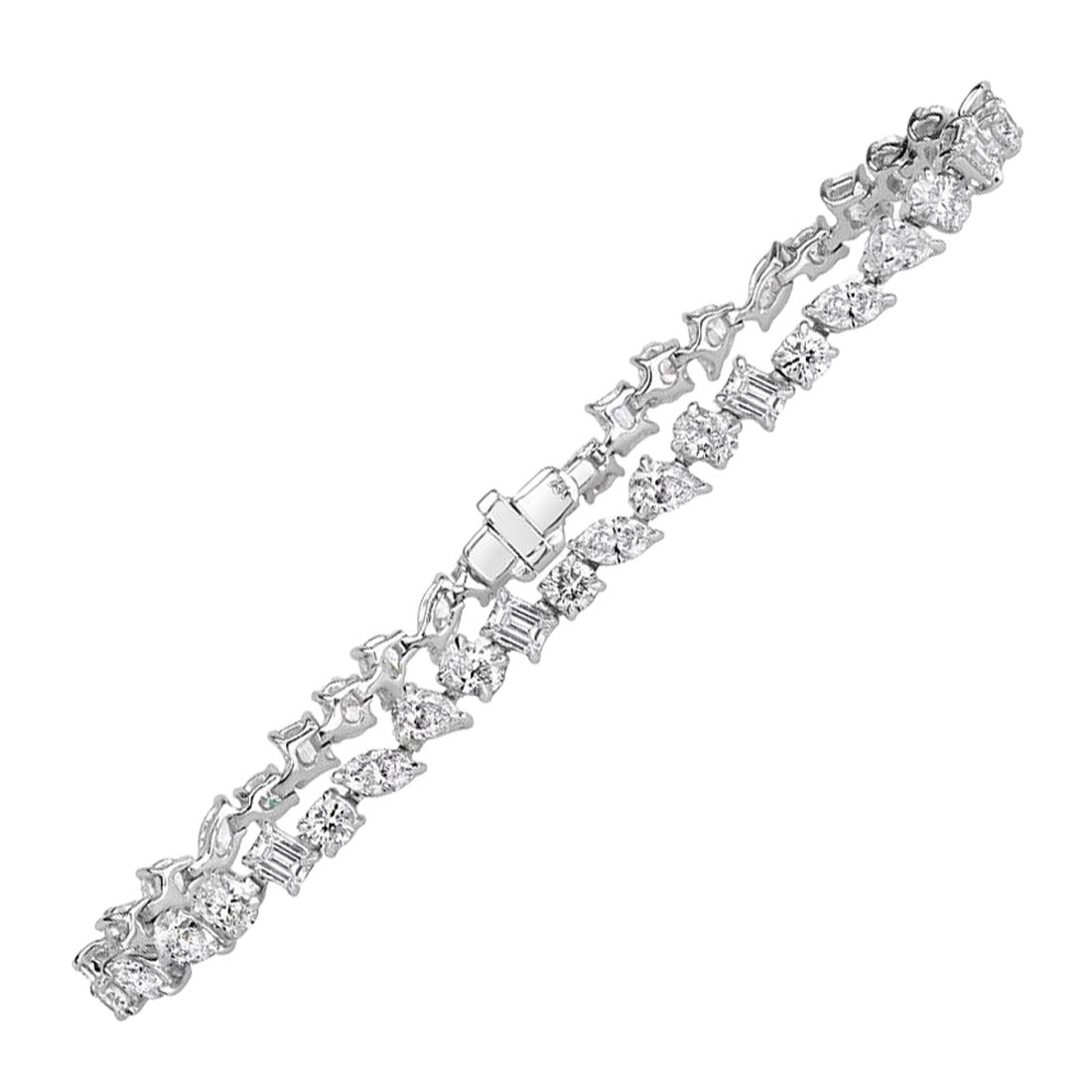 6.85ct Fancy Shape Diamond Tennis Bracelet in 18k White Gold For Sale