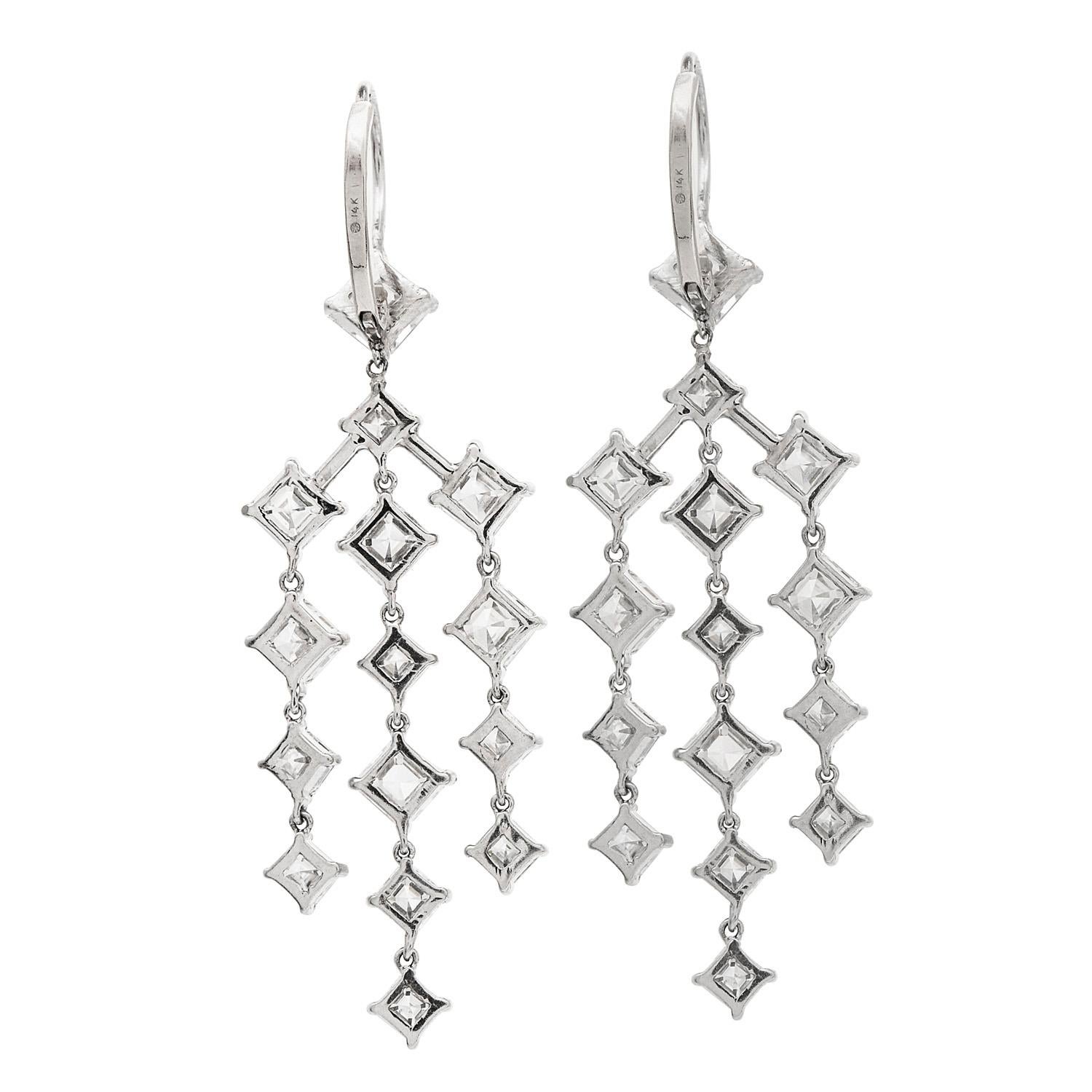 Women's 6.85cts Asscher-Cut Diamond Gold Dangle Chandelier Drop Earrings