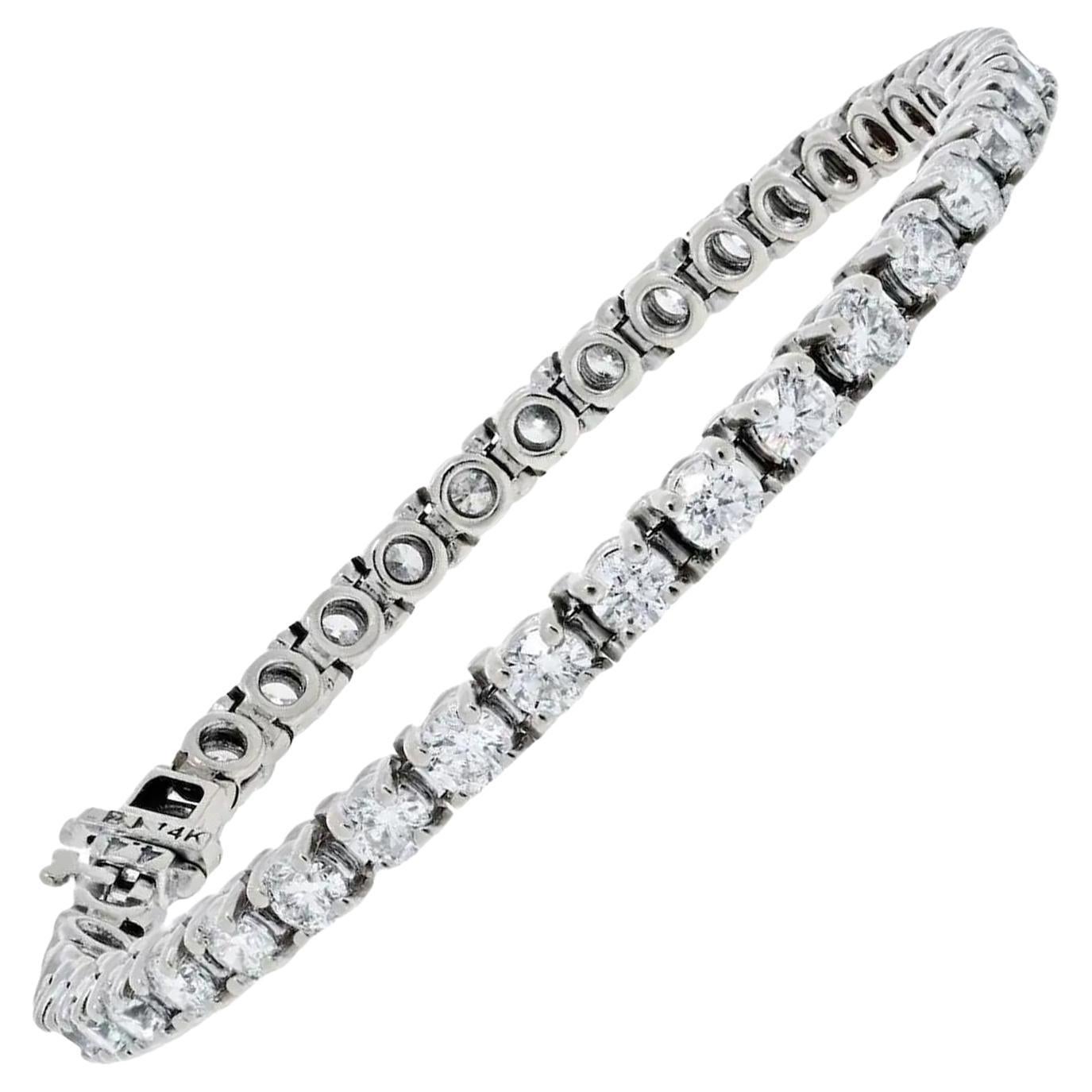 6.85ctw 14K White Gold 42 Diamond Tennis Bracelet G/Si1 For Sale