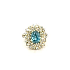 6.86 Carat Blue Zircon Diamond 18 Karat Yellow Gold Cocktail Ring