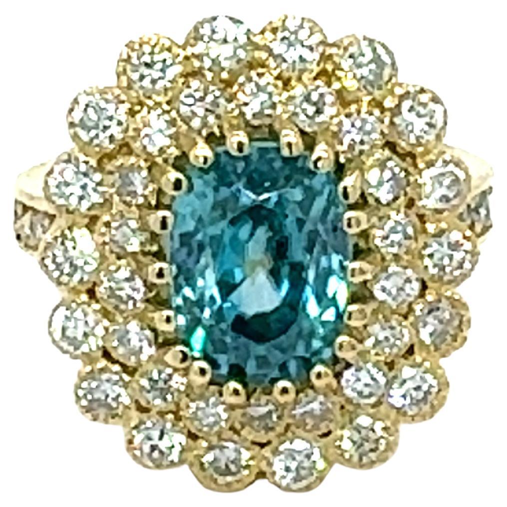 6.86 Carat Blue Zircon Diamond 18 Karat Yellow Gold Cocktail Ring