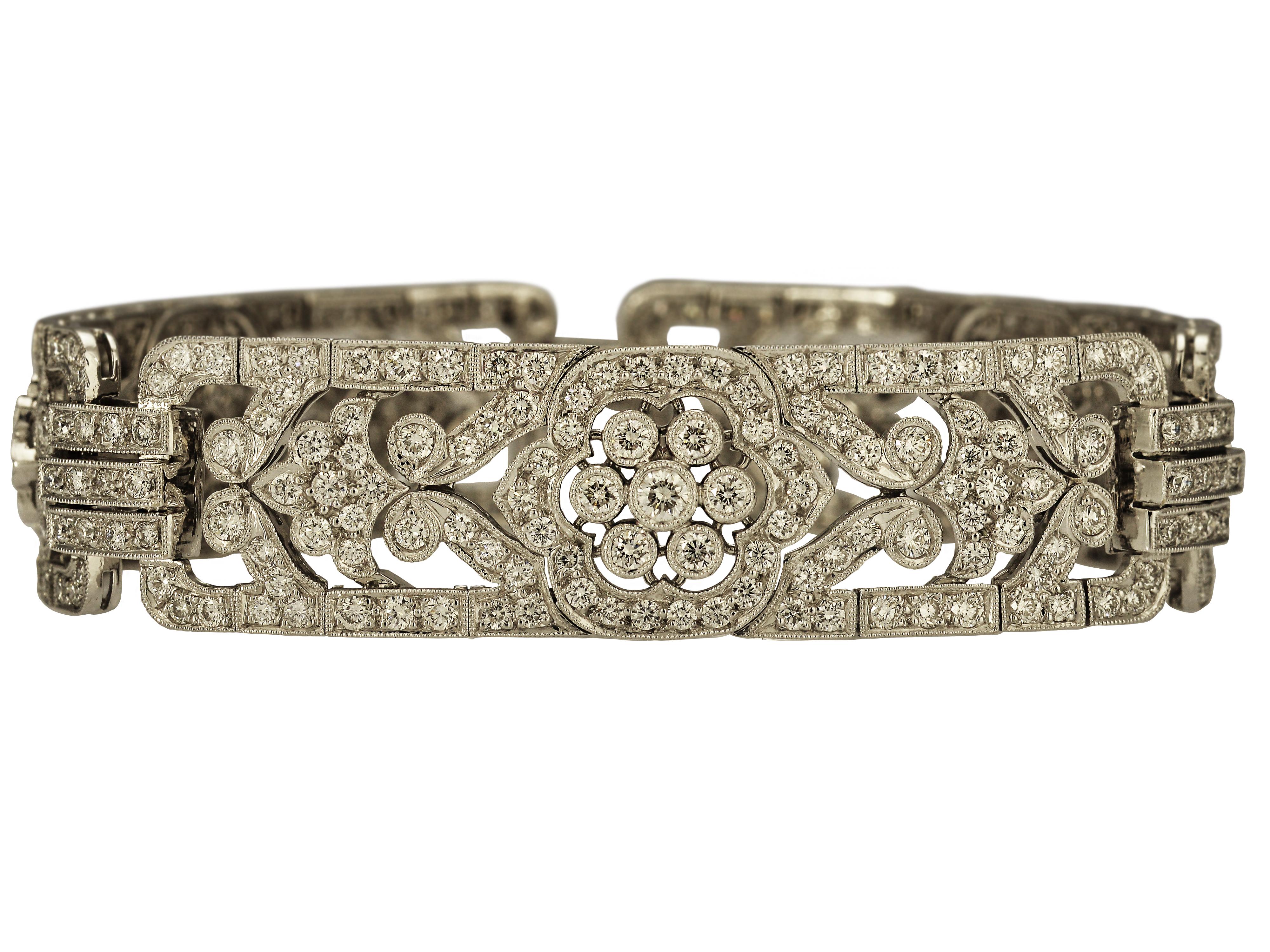 6.86 Carat Diamond Bracelet with Floral Accents 1