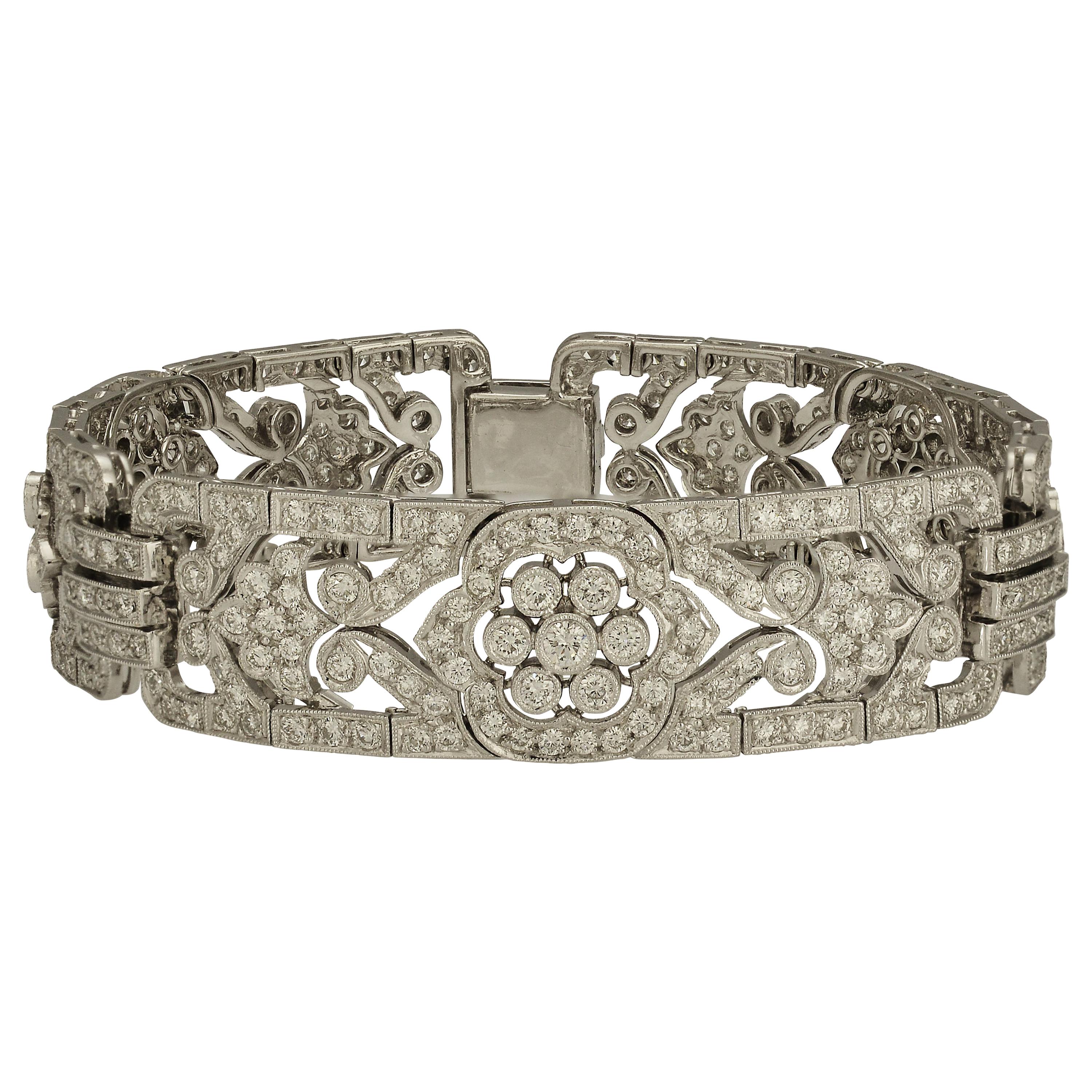 6.86 Carat Diamond Bracelet with Floral Accents