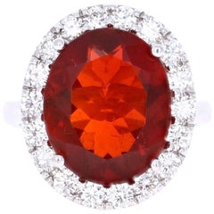 6.86 Carat Fire Opal Diamond Cocktail White Gold Ring