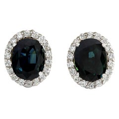 Natural Sapphire Diamond Earrings In 14 Karat White Gold 