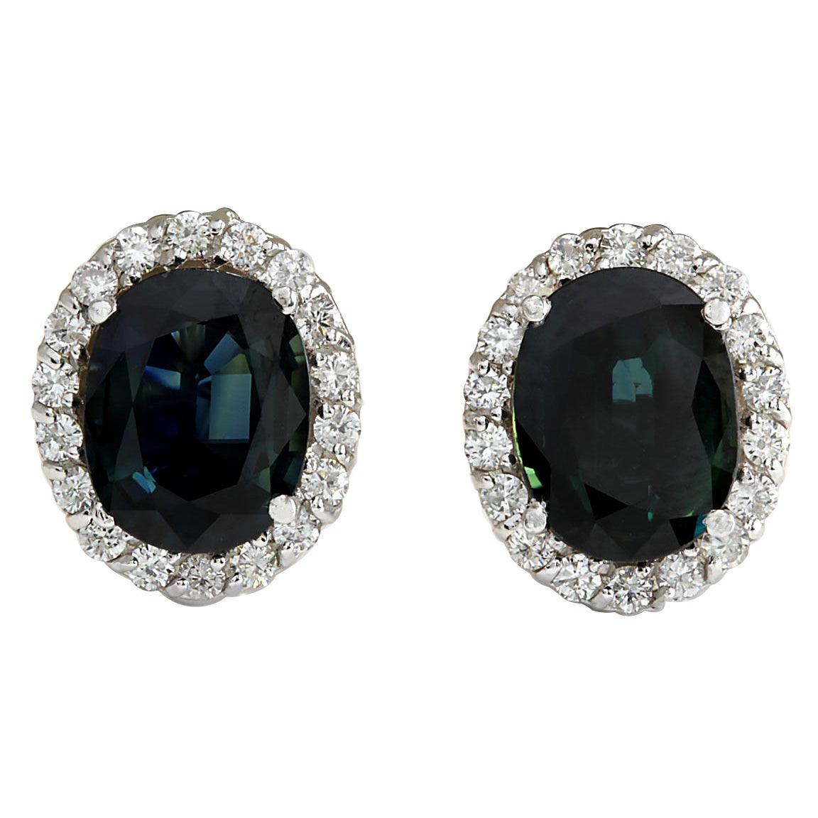 Sapphire Diamond Earrings In 14 Karat White Gold  For Sale