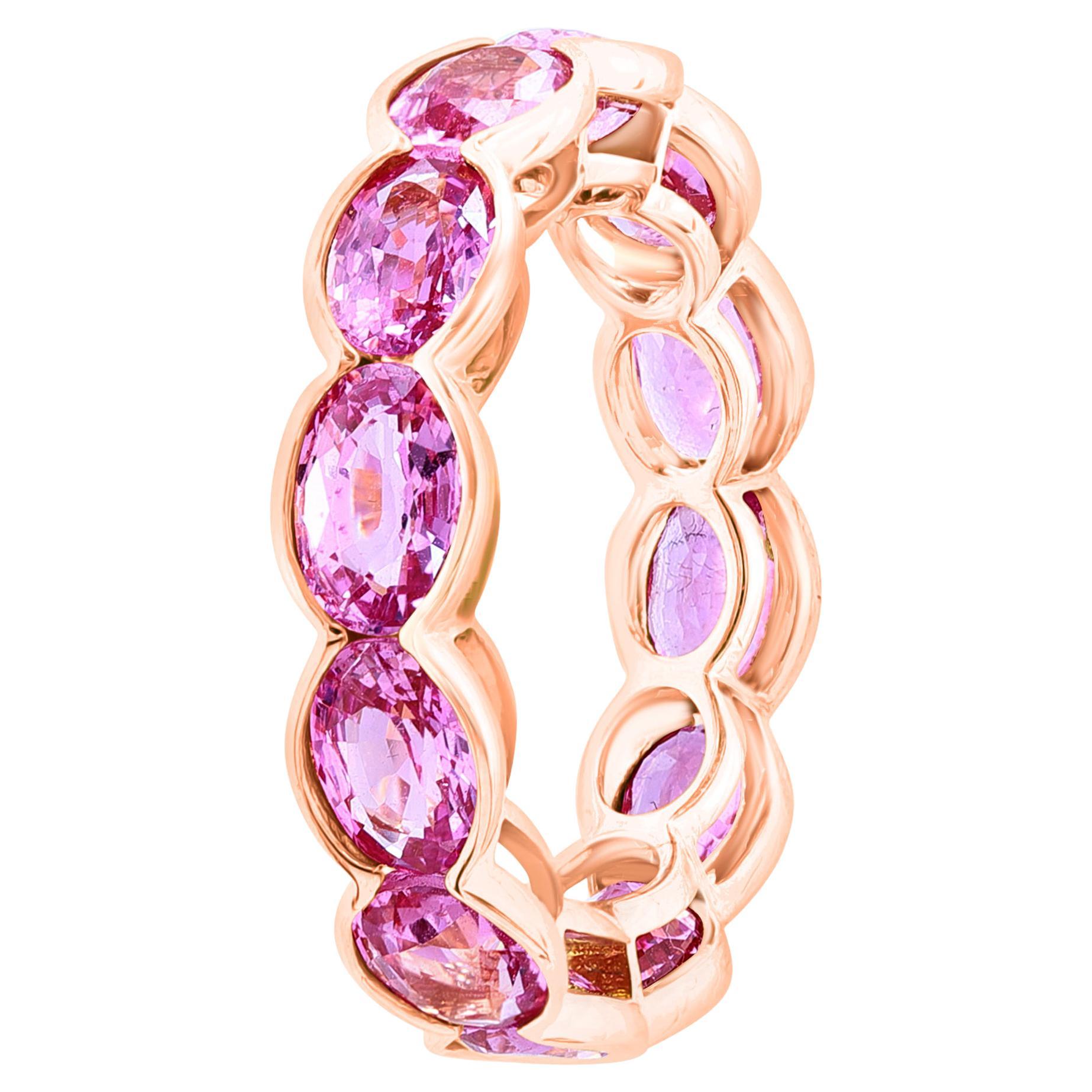 6.86 Carat Pink Sapphire Oval Cut Eternity Band Ring For Sale