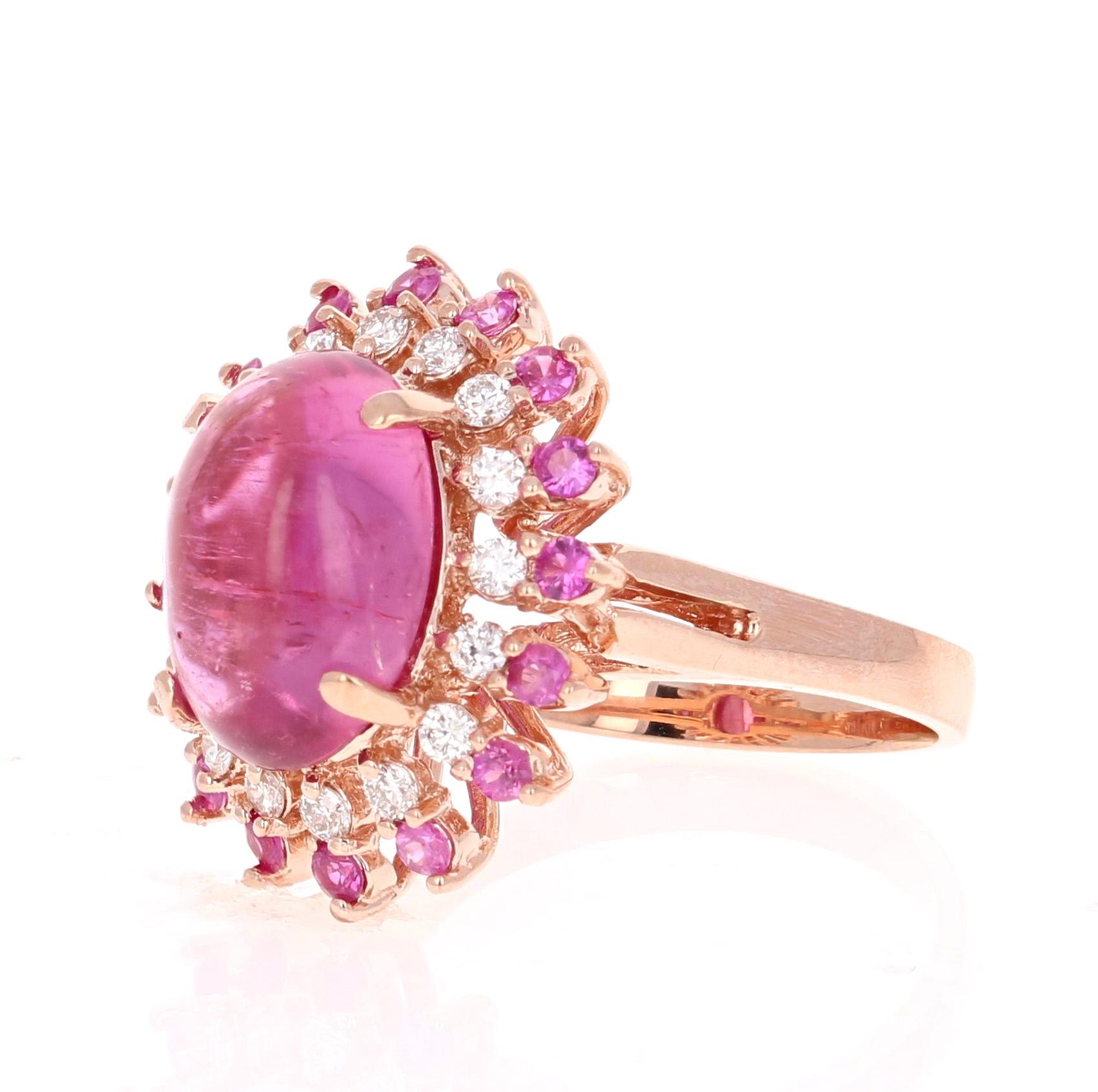 Modern 6.86 Carat Pink Sapphire Tourmaline Diamond Rose Gold Cocktail Ring