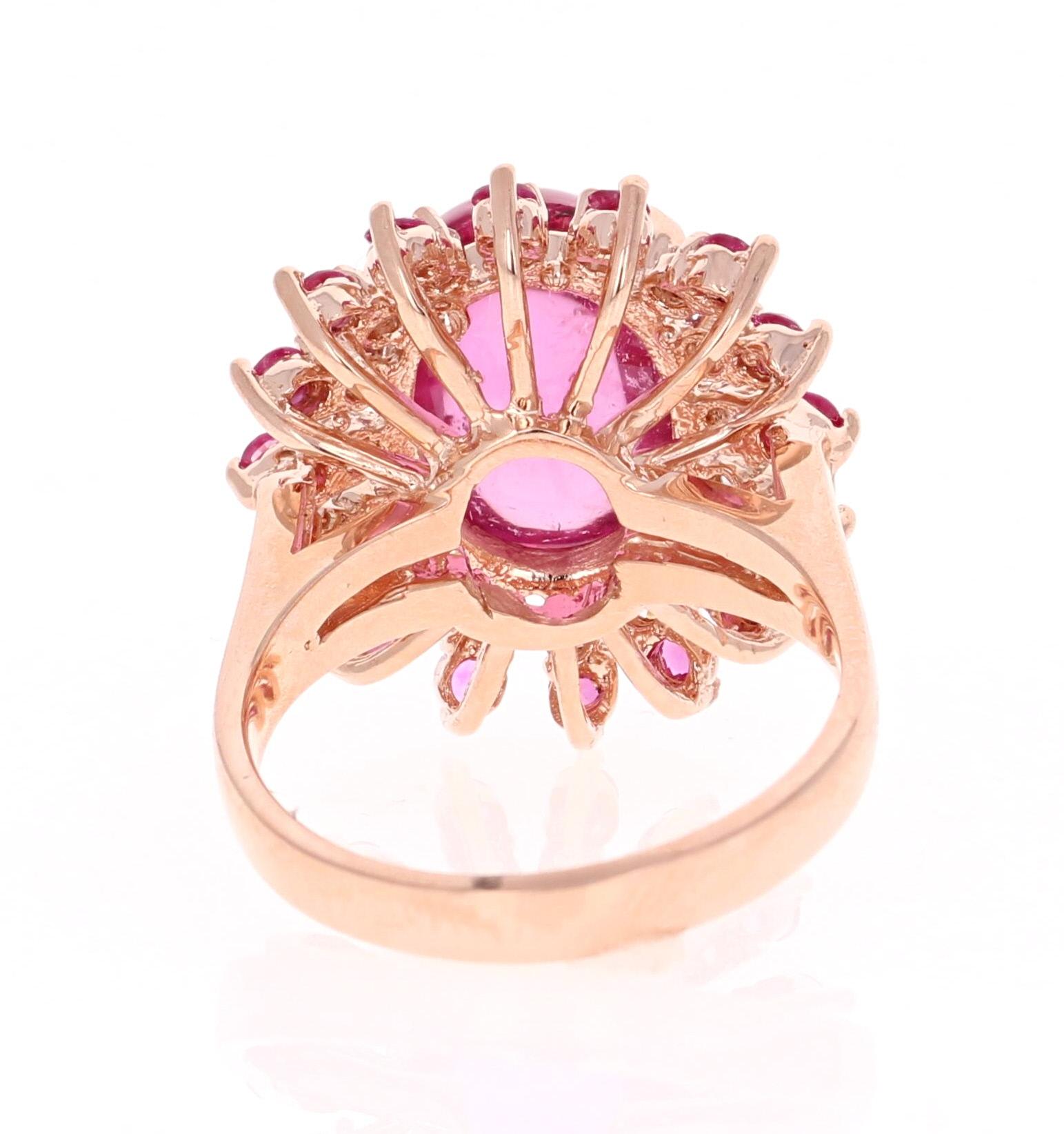 Oval Cut 6.86 Carat Pink Sapphire Tourmaline Diamond Rose Gold Cocktail Ring