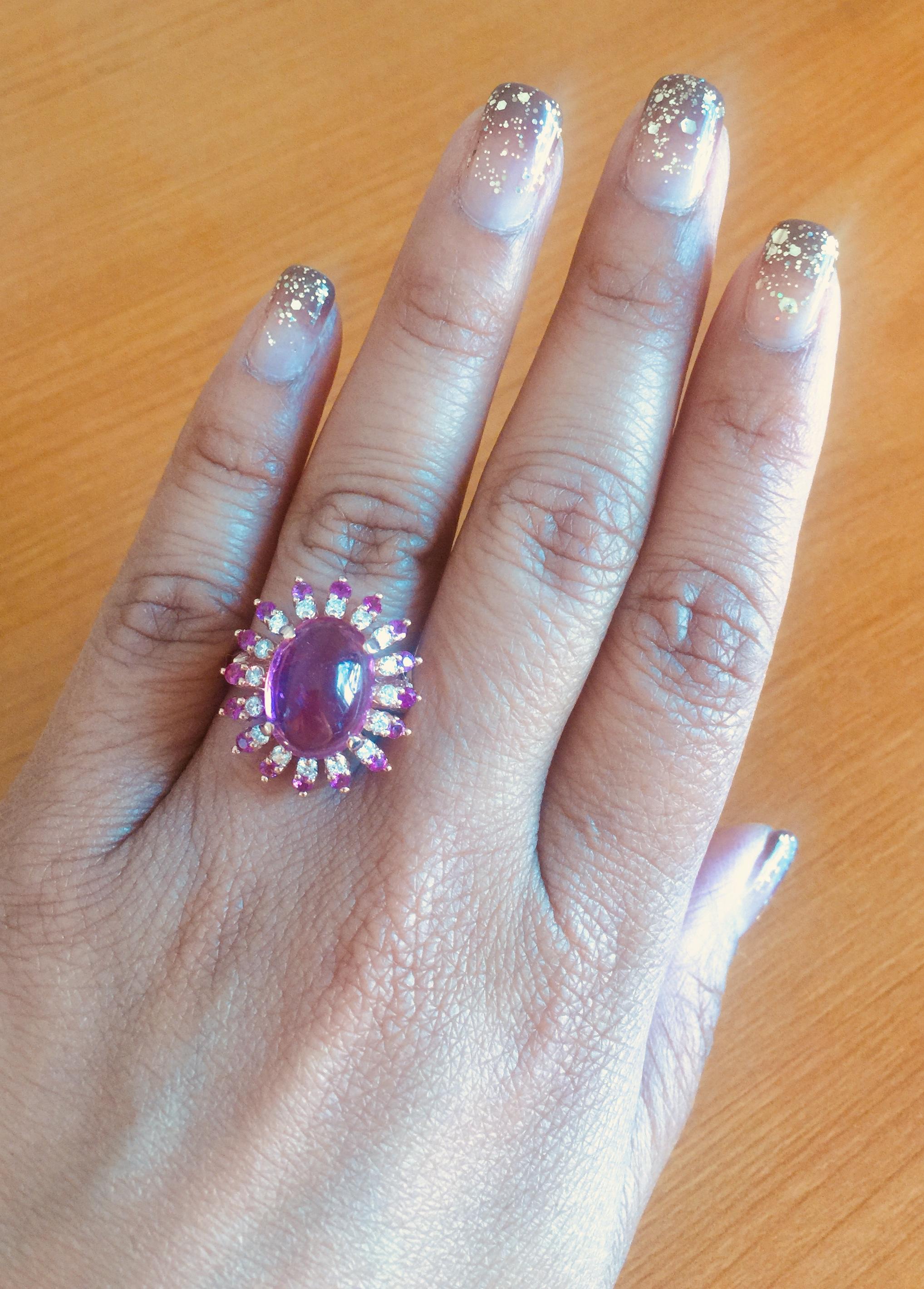 Women's 6.86 Carat Pink Sapphire Tourmaline Diamond Rose Gold Cocktail Ring