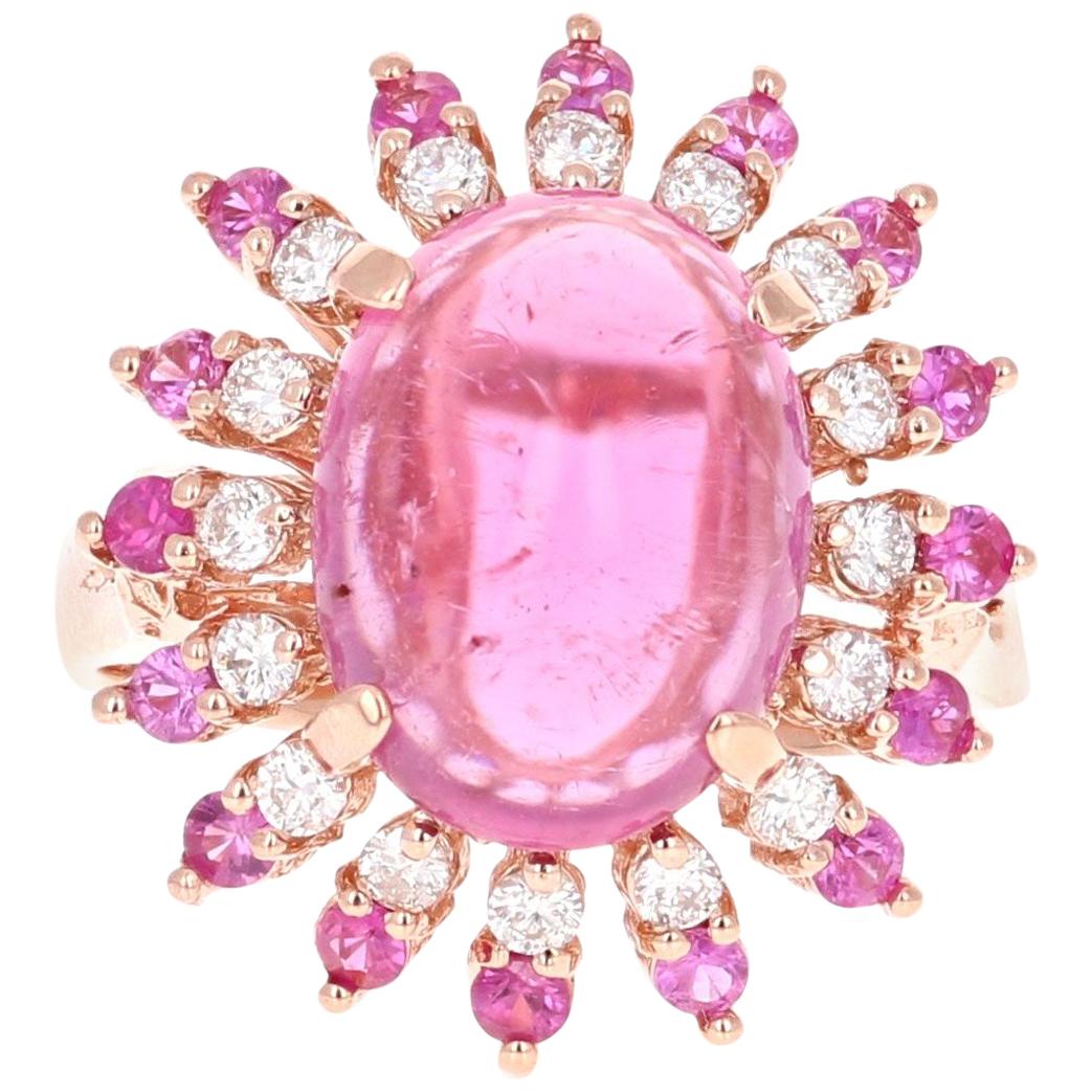 6.86 Carat Pink Sapphire Tourmaline Diamond Rose Gold Cocktail Ring