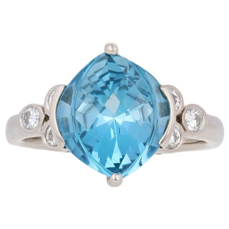 For Sale:  6.86ctw Fantasy Cut Blue Topaz & Diamond Ring, 14k White Gold
