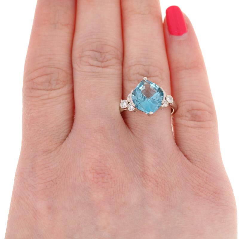 For Sale:  6.86ctw Fantasy Cut Blue Topaz & Diamond Ring, 14k White Gold 3