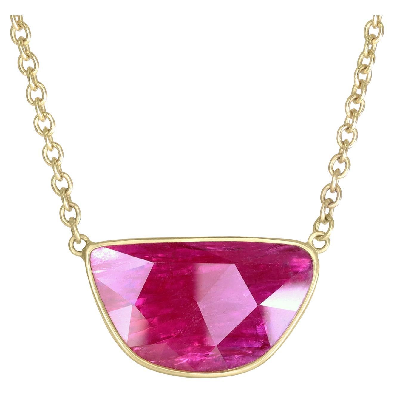 6.87 carat Faceted Hot Pink Ruby Yellow Gold Drop Necklace, Lola Brooks 2023 For Sale