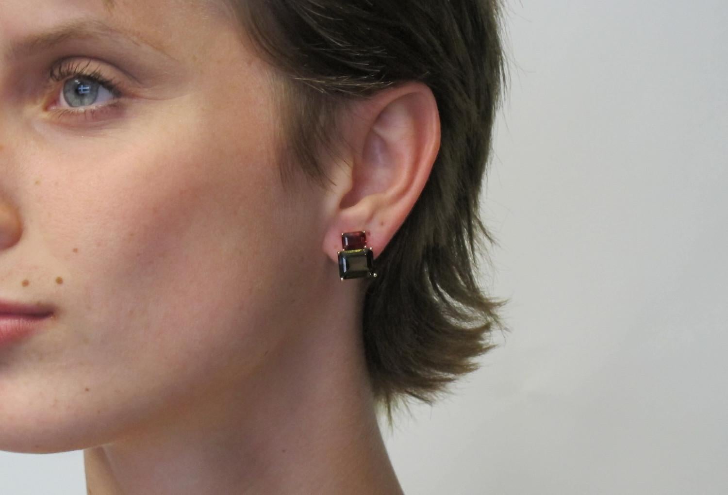 Olive Tourmaline & Garnet French Clip Earrings in Rose and Yellow Gold  4