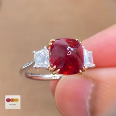 6.87 Carat GRS Certified Burma No Heat Spinel Sugarloaf and White Diamond Ring