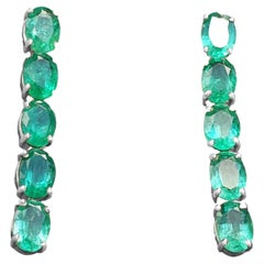 6.87 Carat Long Emerald Earrings
