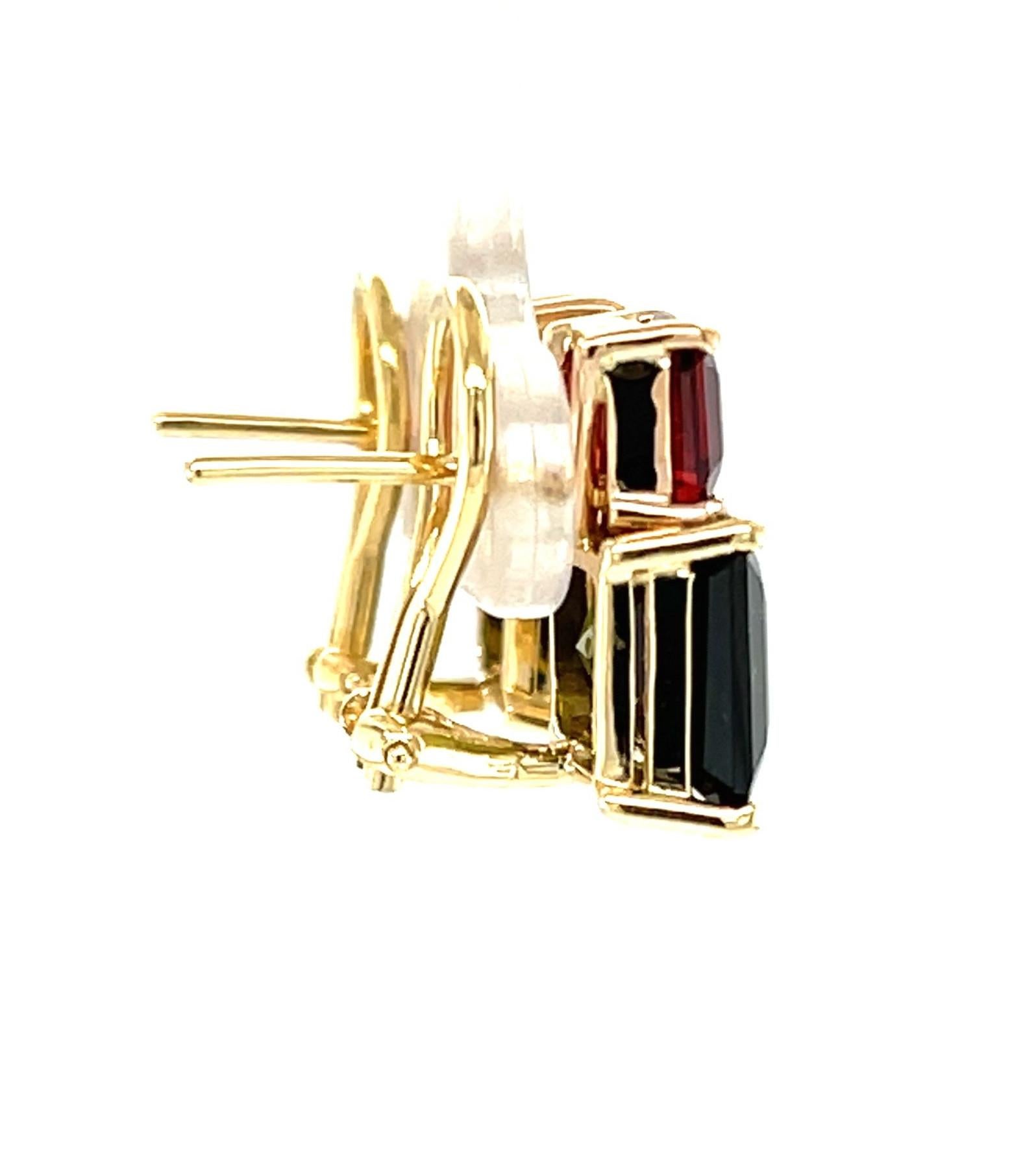 Artisan Olive Tourmaline & Garnet French Clip Earrings in Rose and Yellow Gold 