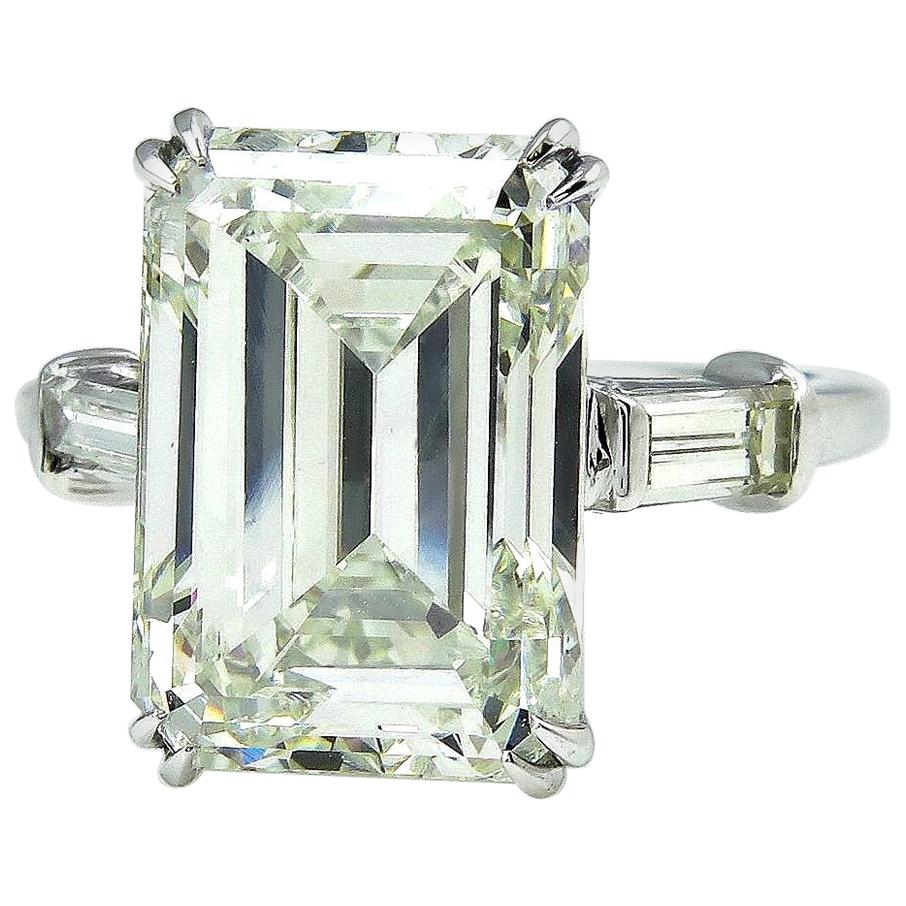 6.87 Carat Vintage Emerald Cut Diamond Wedding Platinum Ring EGL, USA