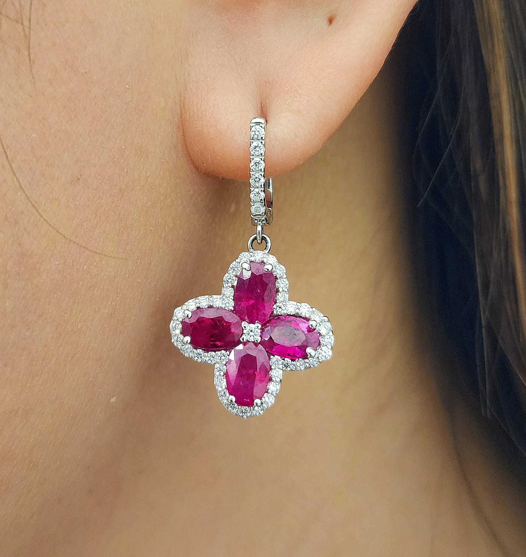 Oval Cut 6.87 ct Natural Burma Ruby & Diamond Earrings For Sale