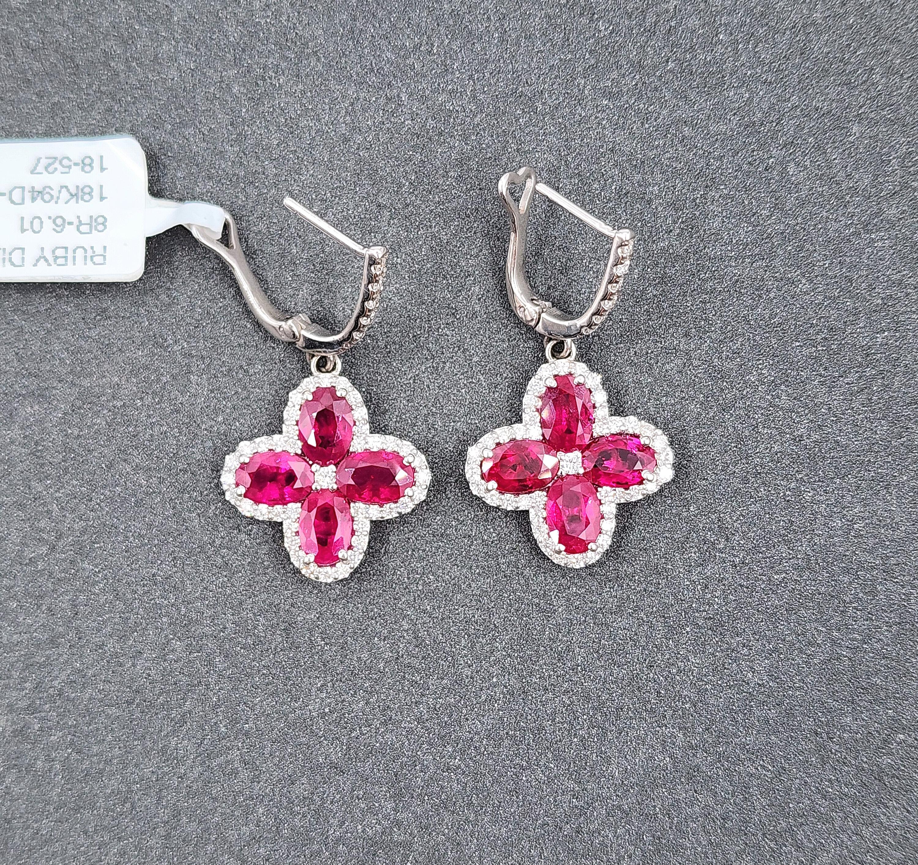 6.87 ct Natural Burma Ruby & Diamond Earrings In New Condition For Sale In Chicago, IL