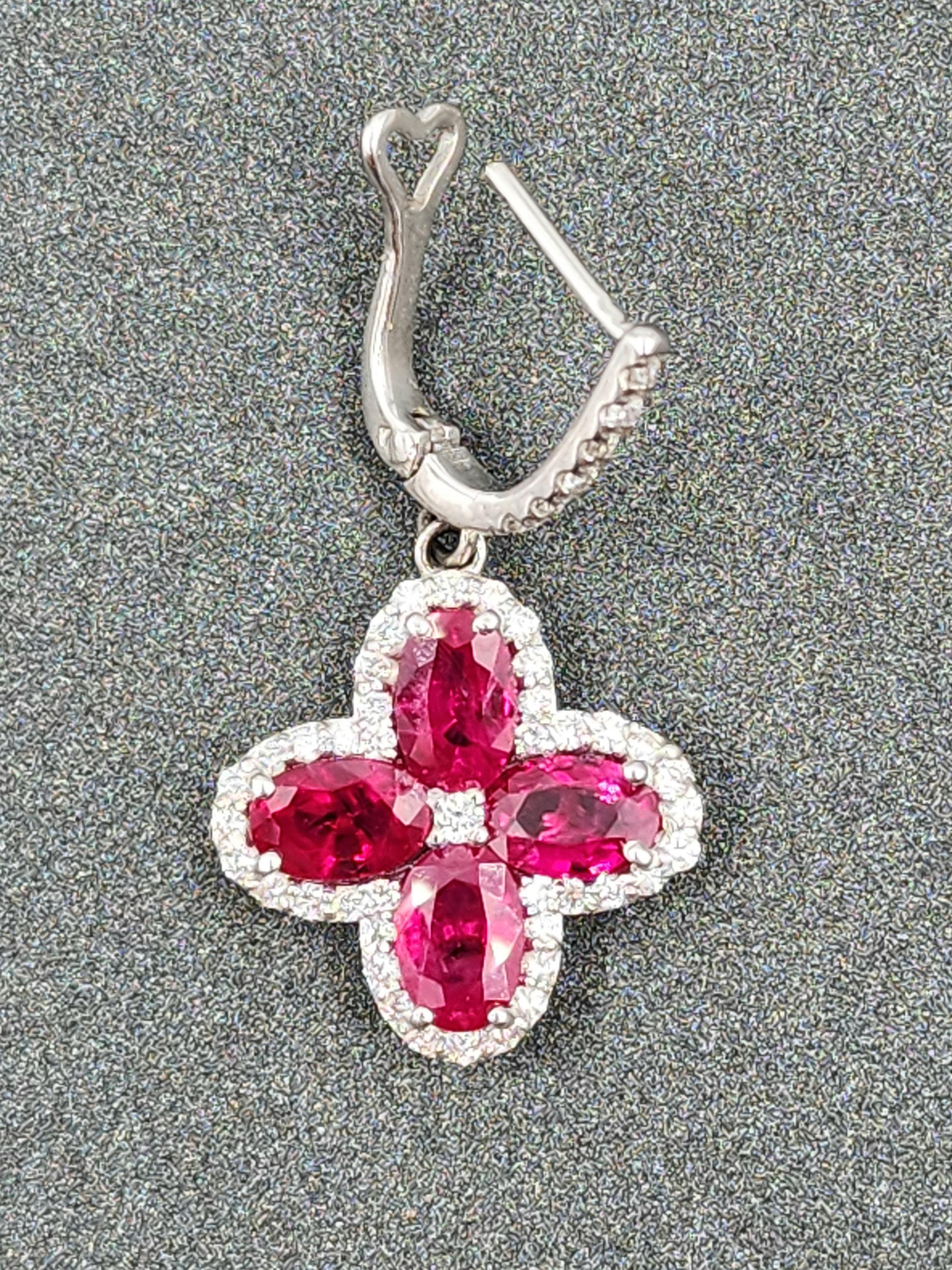 Women's or Men's 6.87 ct Natural Burma Ruby & Diamond Earrings For Sale