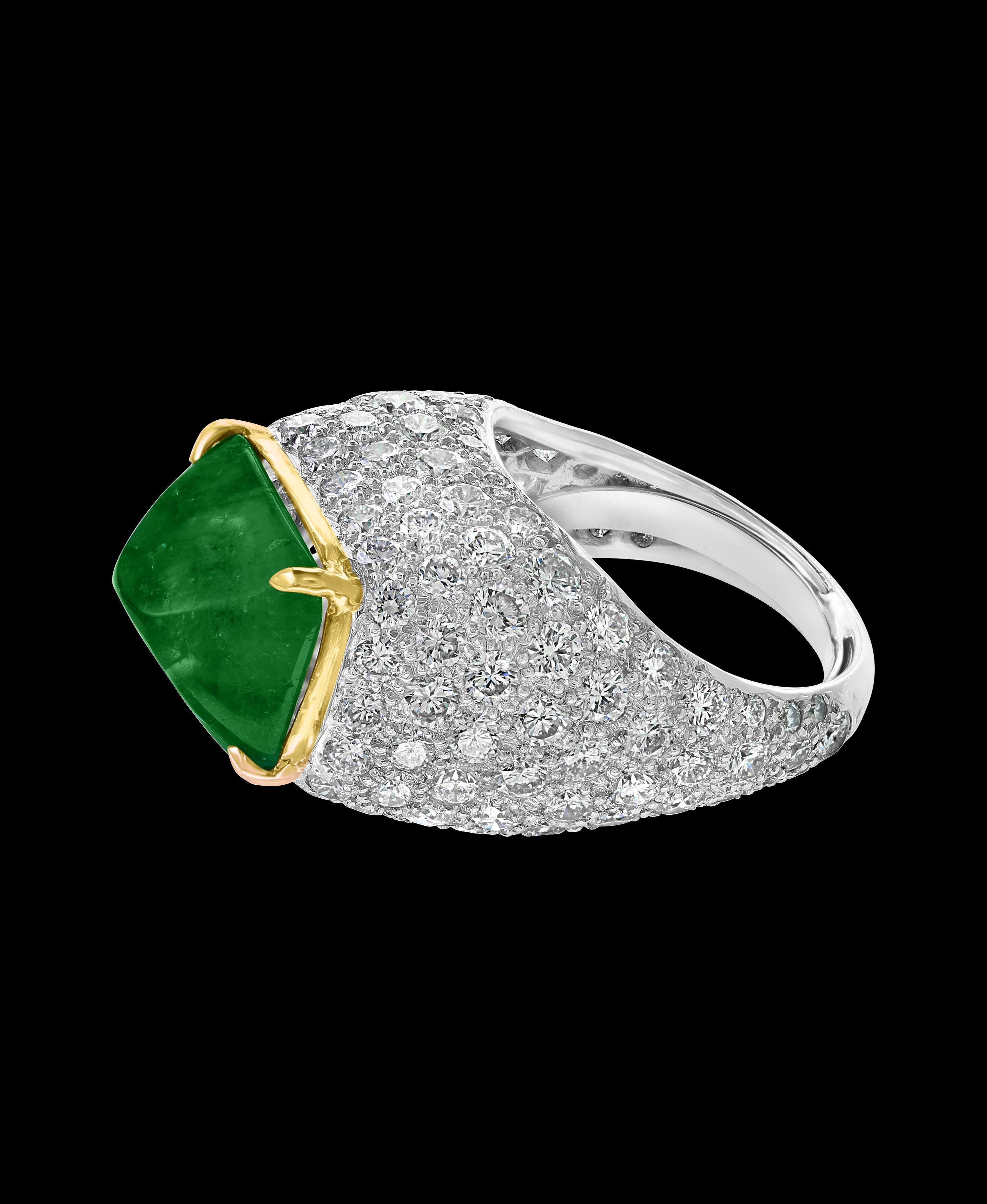 GIA Certified 10 Ct Sugar Loaf Cabochon Colombian Emerald Diamond  Ring Platinum In Excellent Condition In New York, NY