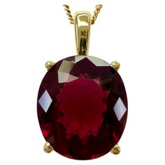 Pendentif en or jaune 18 carats avec tourmaline rubellite rose orange de taille ovale fantaisie de 6,87 carats