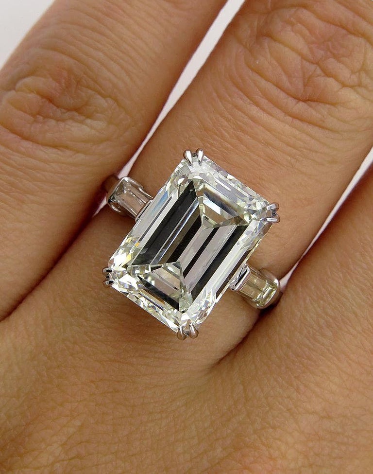 6.87 Carat Vintage Emerald Cut Diamond Wedding Platinum Ring EGL, USA