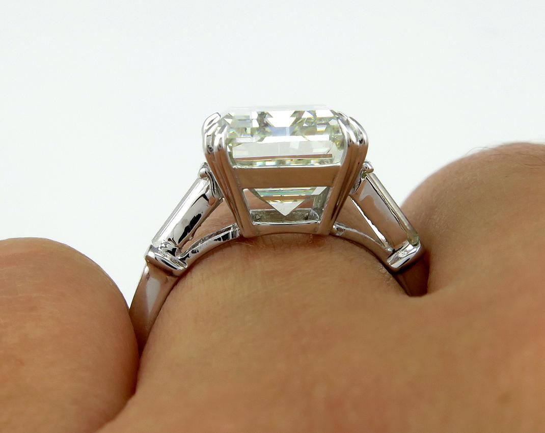 6.87 Carat Vintage Emerald Cut Diamond Wedding Platinum Ring EGL, USA 5