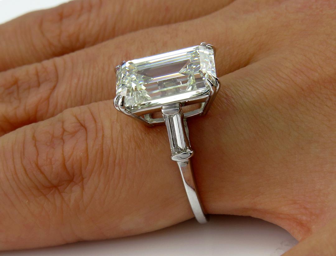 6.87 Carat Vintage Emerald Cut Diamond Wedding Platinum Ring EGL, USA 6