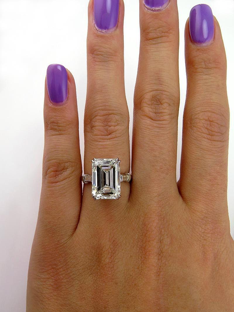 Women's 6.87 Carat Vintage Emerald Cut Diamond Wedding Platinum Ring EGL, USA