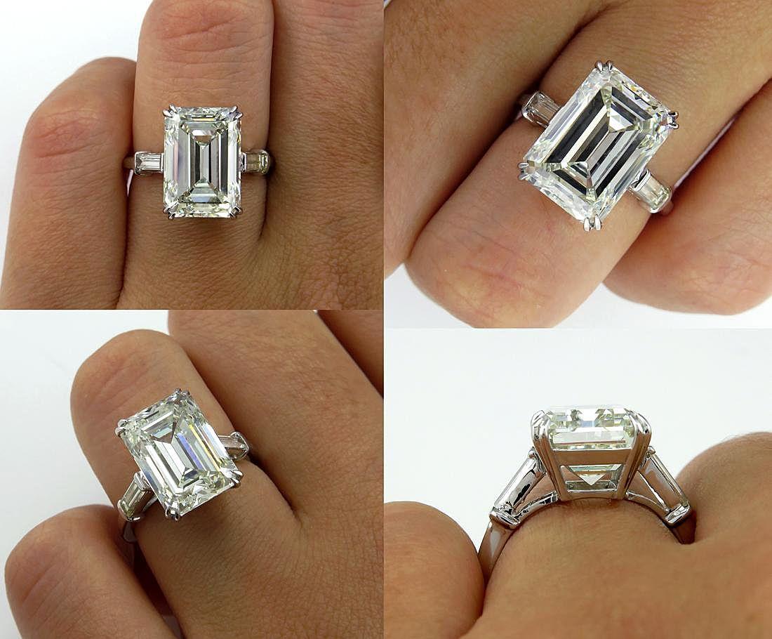 6.87 Carat Vintage Emerald Cut Diamond Wedding Platinum Ring EGL, USA 2