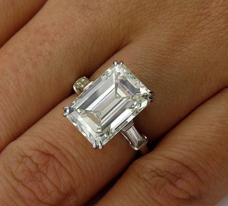 6.87 Carat Vintage Emerald Cut Diamond Wedding Platinum Ring EGL, USA