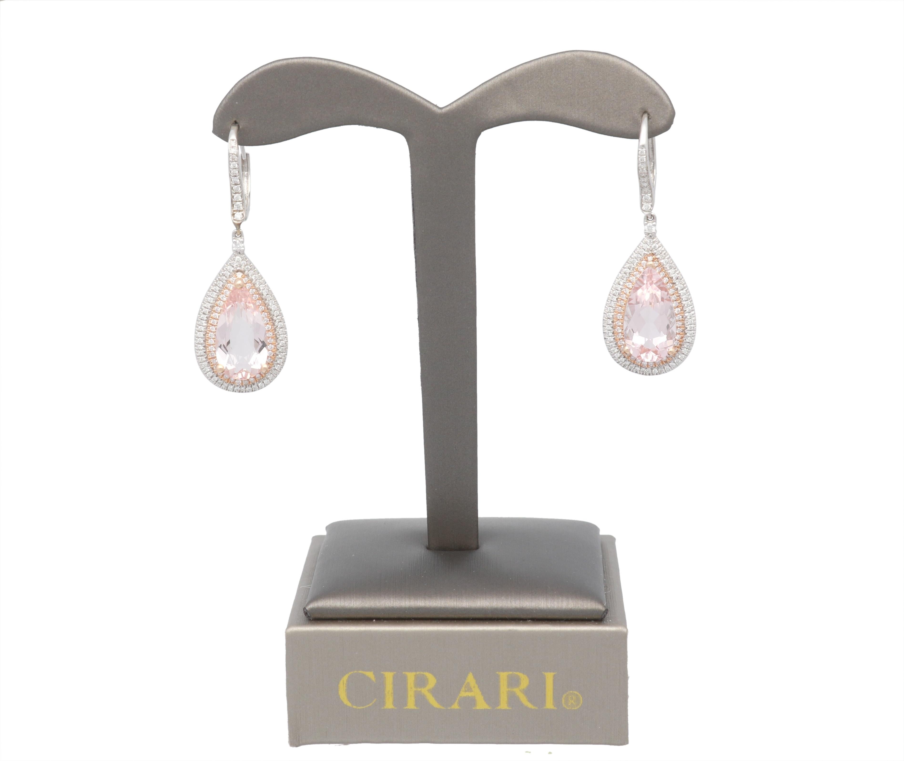 6.88 Carat Morganite 14 Karat Two-Tone Gold Leverback Earring In New Condition For Sale In New York, NY